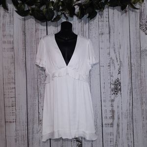 Show me your MuMu Virginia mini flowy ruffle dress w/ speckled dots in white